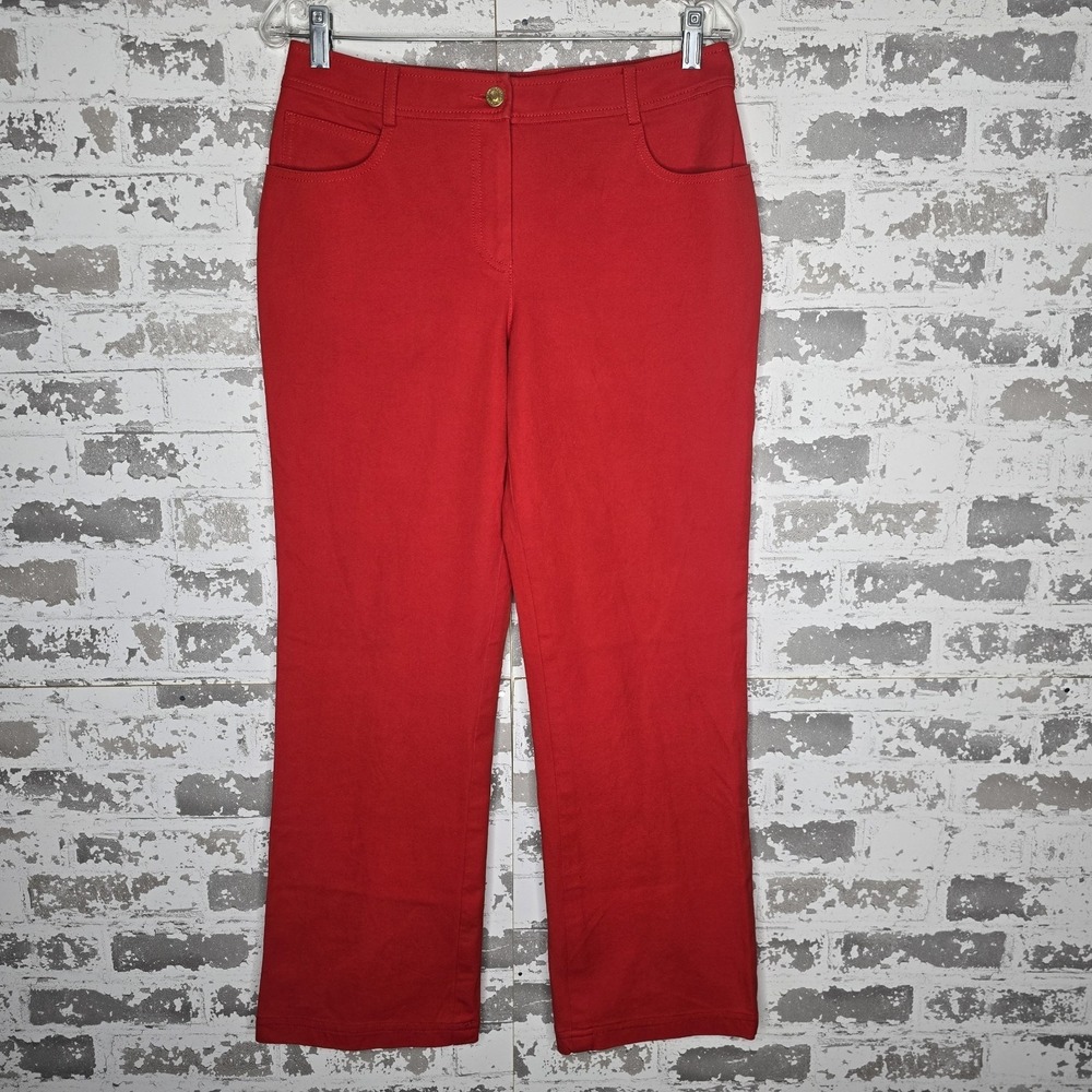 St. John Collection Pants Women Size 6 Red Cotton Stretch Cropped Ankle Straight